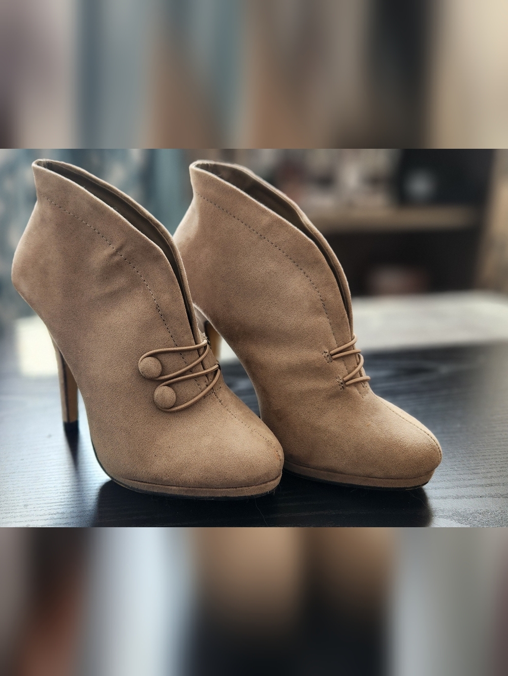 Apt. 9 Taupe Suede Ankle Booties with Button Loop Detail